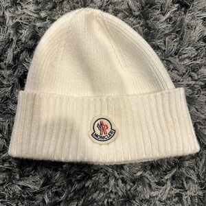 Moncler Ivory Ribbed Beanie